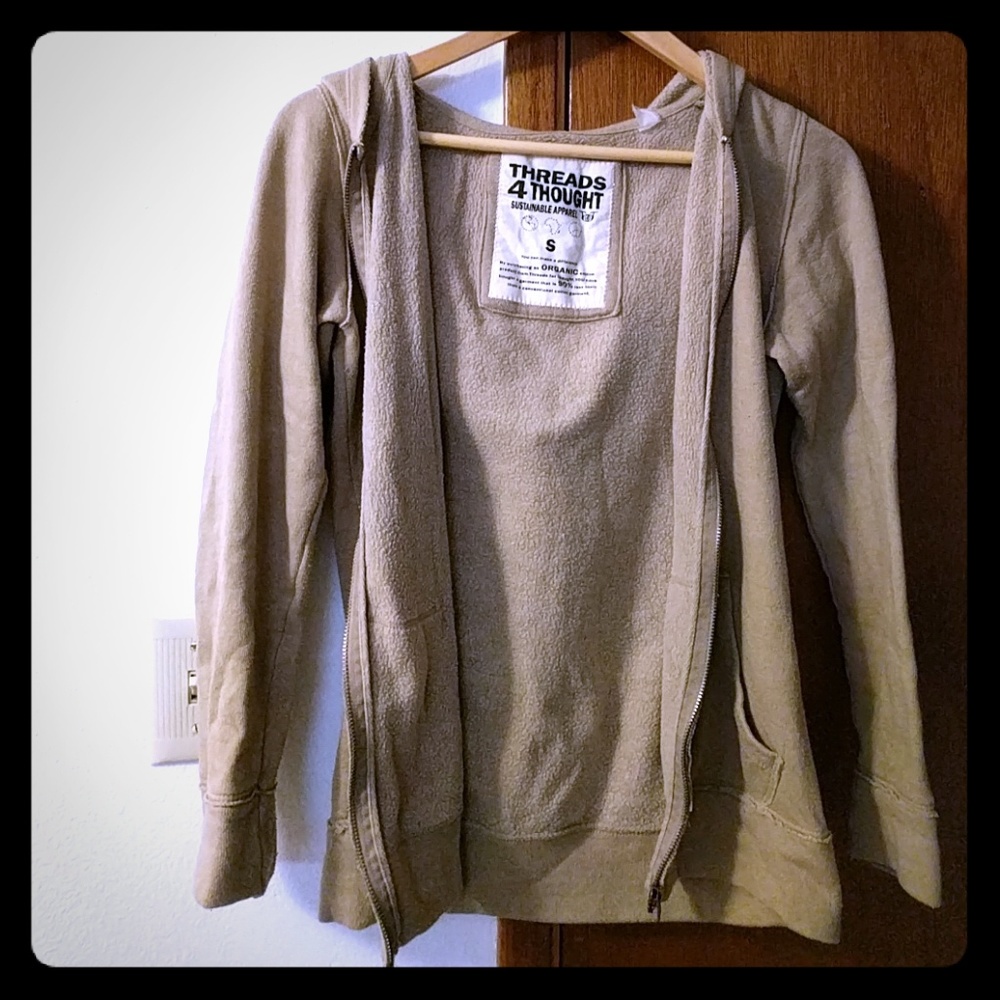 Organic cotton beige zip up hoodie